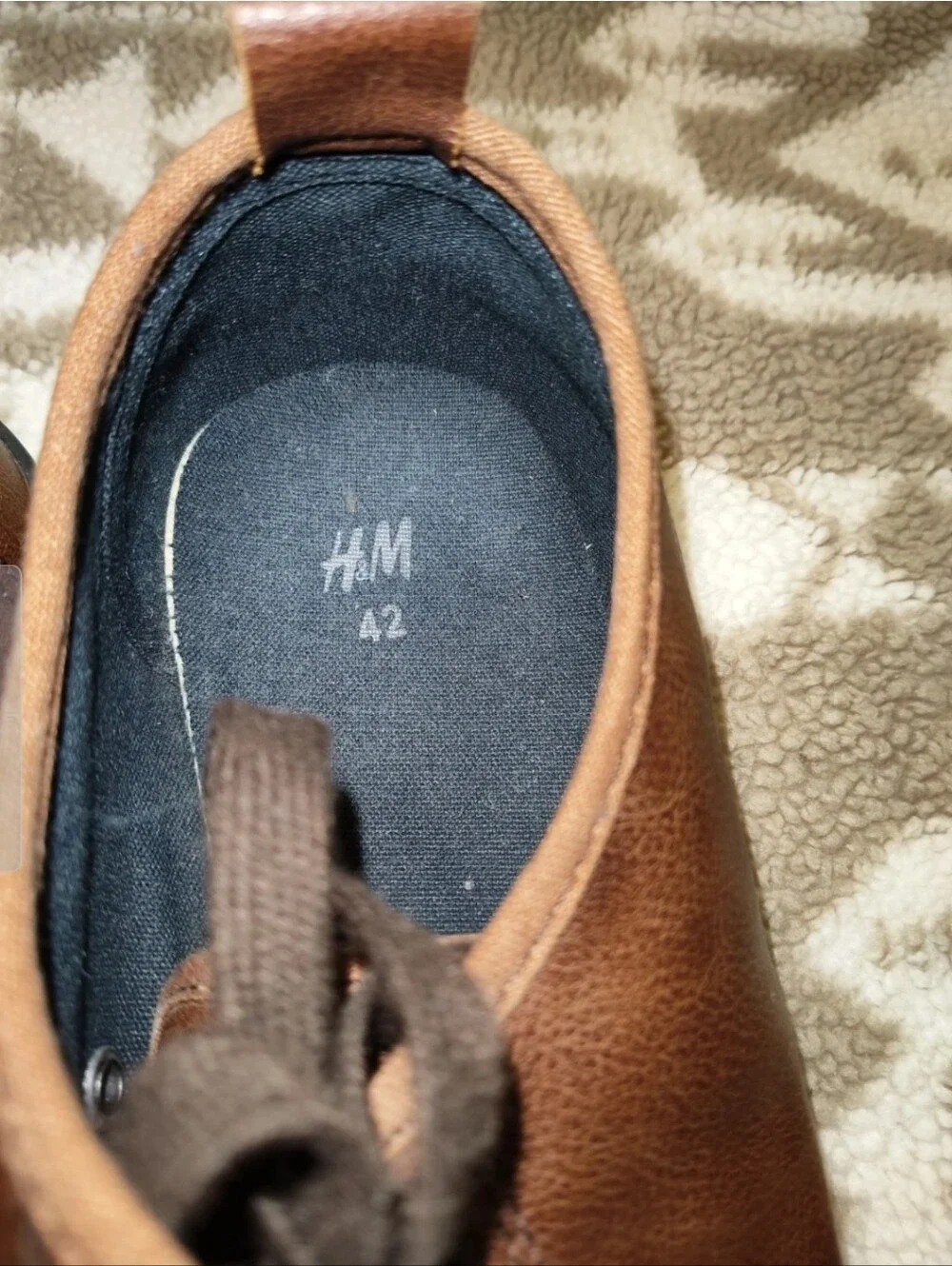 HH&M Men's US Size 9 Brown Leather Slip On Lace Up Shoes Sneakers Good Need Wipe